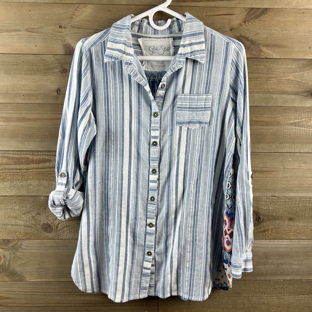 Kyla Seo X Athleta Womens Shirt Medallion Back Button Up Striped Boho‎ Small